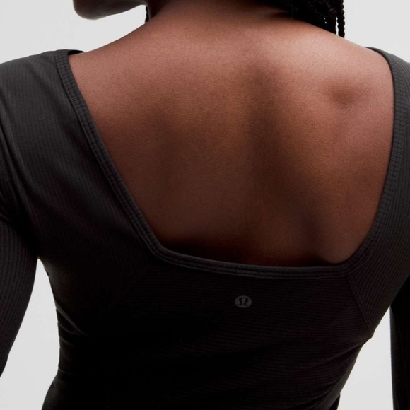 Lululemon Ribbed Nulu Scoop-Back Long-Sleeve Dress (Size 6) in Black - Picture 4 of 7